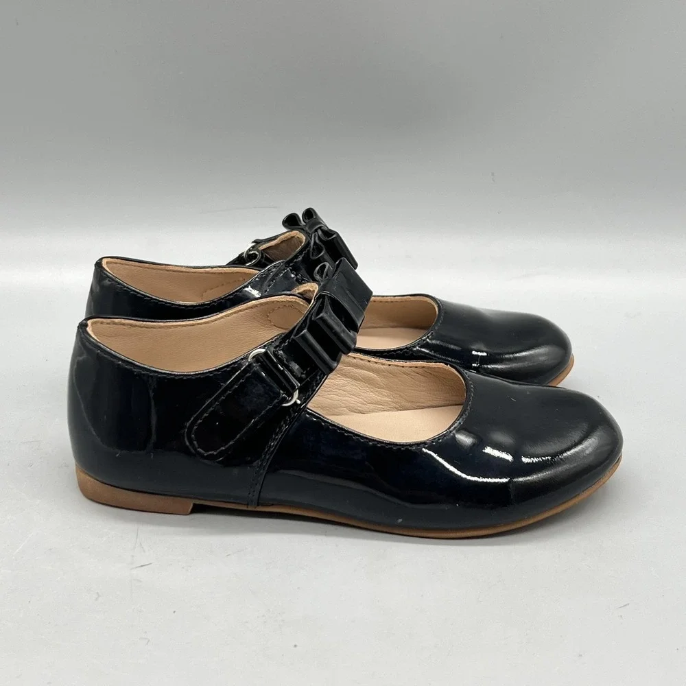 Elephantito Shoes Girls 9 Black Patent Leather Mary Jane Bow Flats Dress School